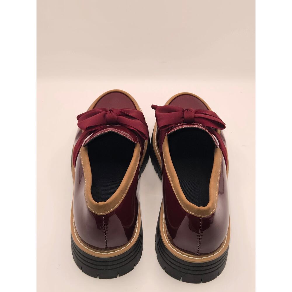 Women's Patent Leather Bow Loafers Burgundy Chunky Lug Sole EU 41 US 10 New - Picture 4 of 6